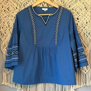Crown & Ivy Blue Bohemian Embroidered Peasant Blouse